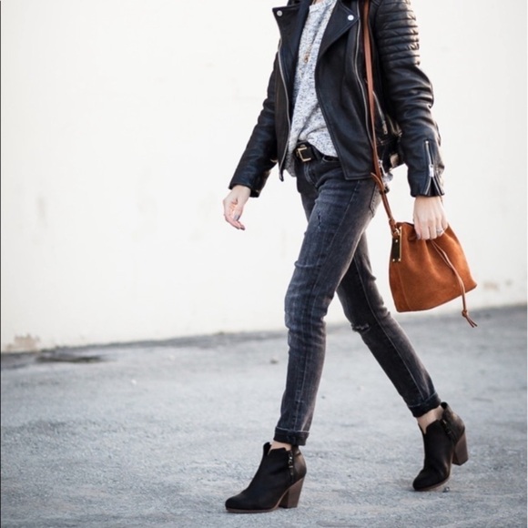 Rag and Bone Margot booties black leather suede size 37 1/2 zipper chunky heels - Picture 4 of 16